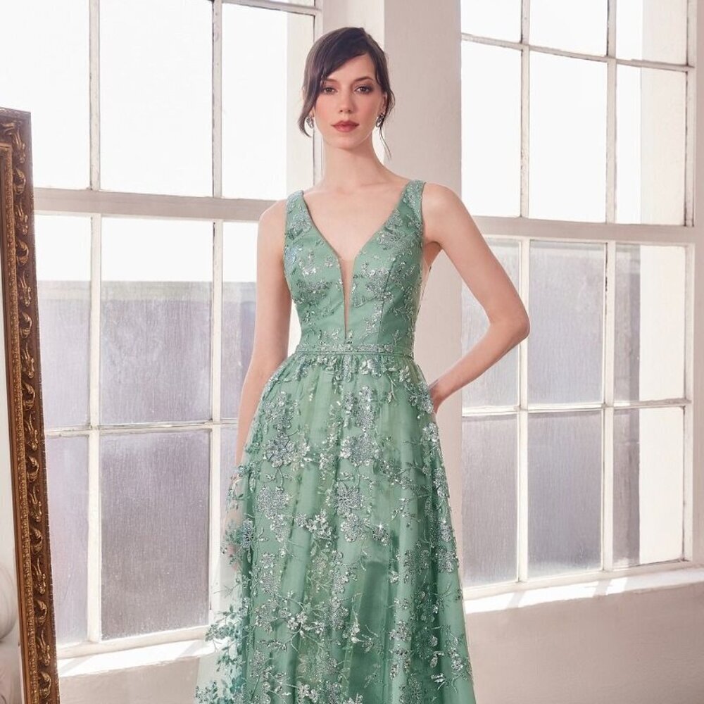 N/A New Formal Long Sleeveless Sequins A-Line Dress w/ Glitter Embroidery T606